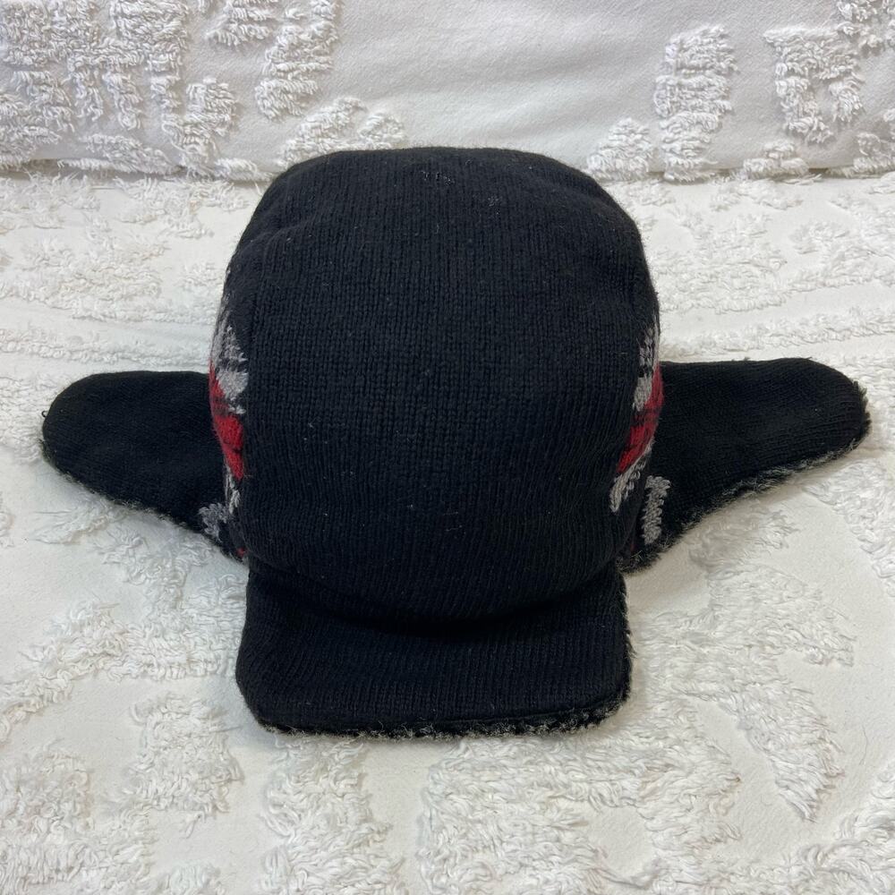 KNITTED TRAPPER HAT W/ Brim Wool Men’s Black Sz OS Cozy Cabin Northern Winter
